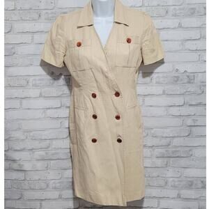 Vtg Petite Sophisticate Button Khaki Collared Dress Womens Size 2